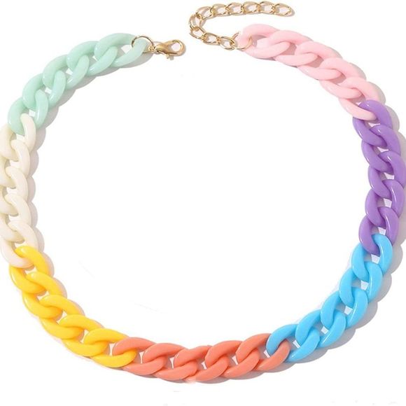 Punk Acrylic Colorful Leopard Cuban Link Chain Statement Necklace - Picture 1 of 3